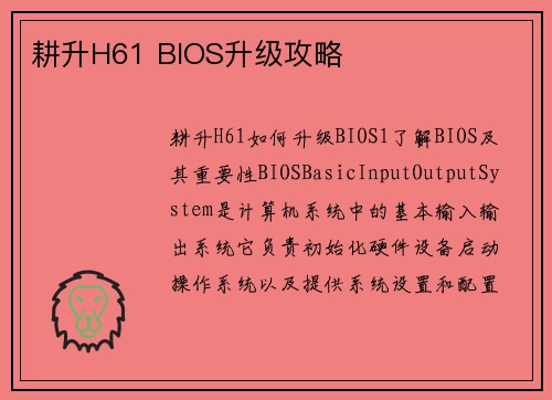 耕升H61 BIOS升级攻略
